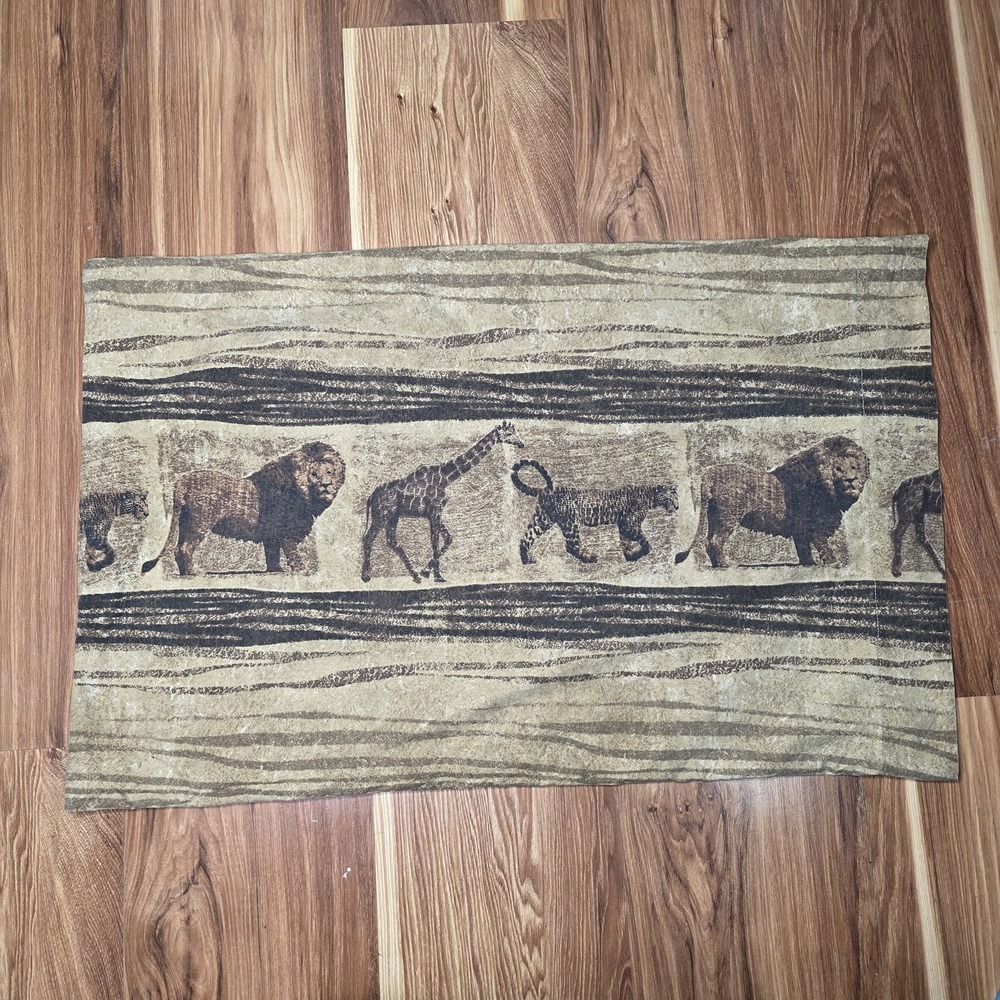 Vtg Dan‎ River Pillowcase Standard African Safari Animals Brown Percale USA